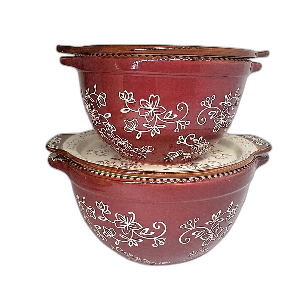 Temp-Tations by Tara Floral Lace 1 Qt & 1.5 QT. Round nesting bowls LidsSet of 2